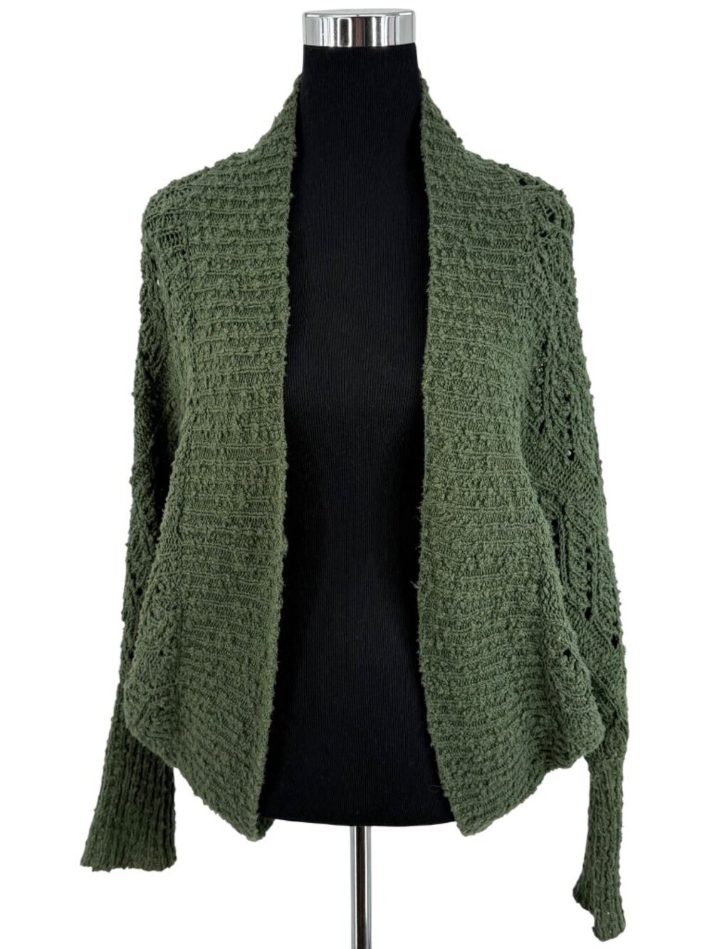 Anthropologie Green Slouchy Knit Dolman Sleeve Open Front Cocoon Cardigan S Boho - Picture 12 of 16